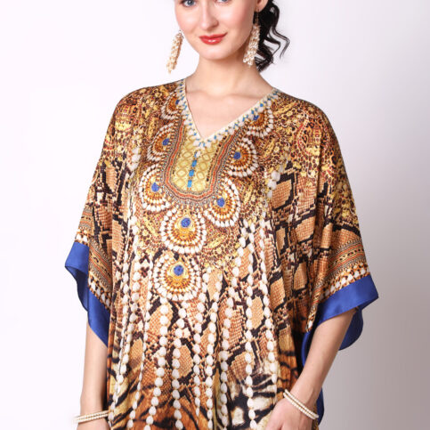 Satin Silk Bijoux Animal Pearl Kaftan
