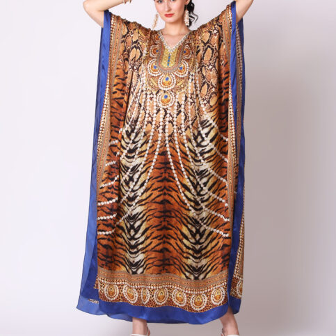 Satin Silk Bijoux Animal Pearl Kaftan