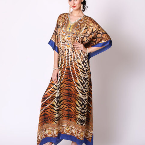 Satin Silk Bijoux Animal Pearl Kaftan