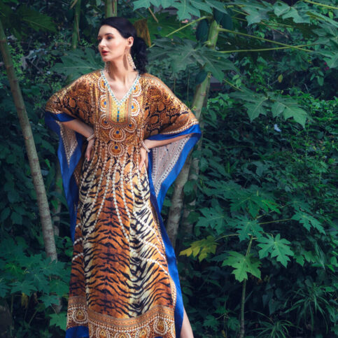 Satin Silk Bijoux Animal Pearl Kaftan