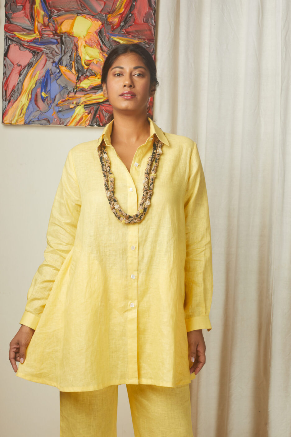 BLENDED RAMAY LINEN A LINE BLOUSE