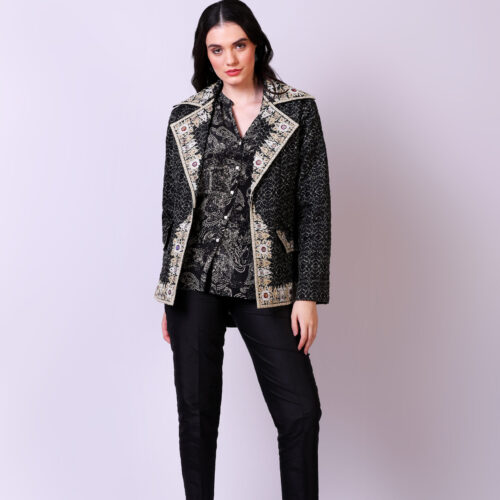 Aztec Print Quilted Embroidered Jacket