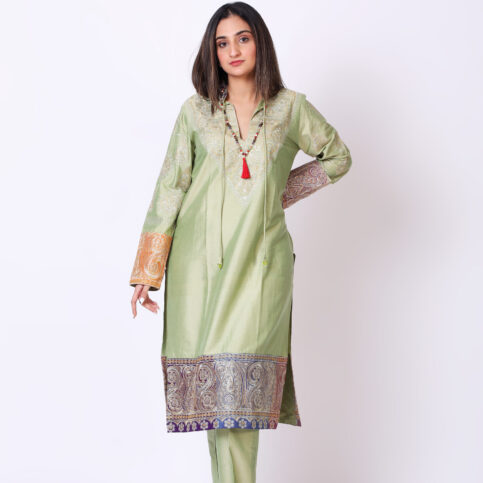 Computer Embroidered Silk Kurta