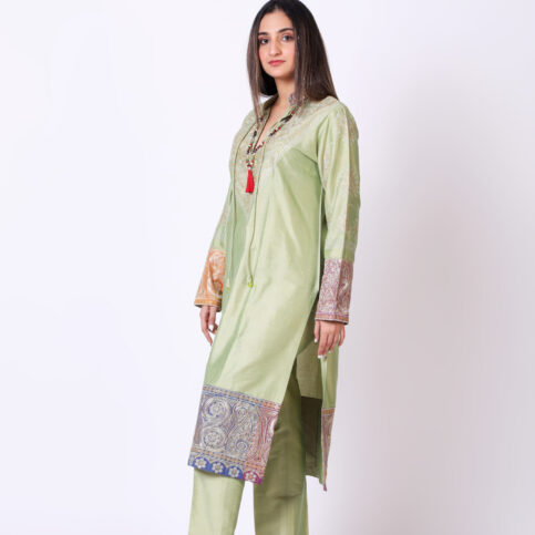 Computer Embroidered Silk Kurta