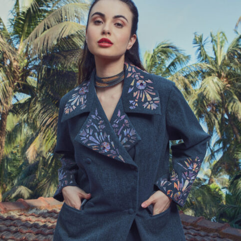 Cotton Canvas Lenticular Embroidered Jacket