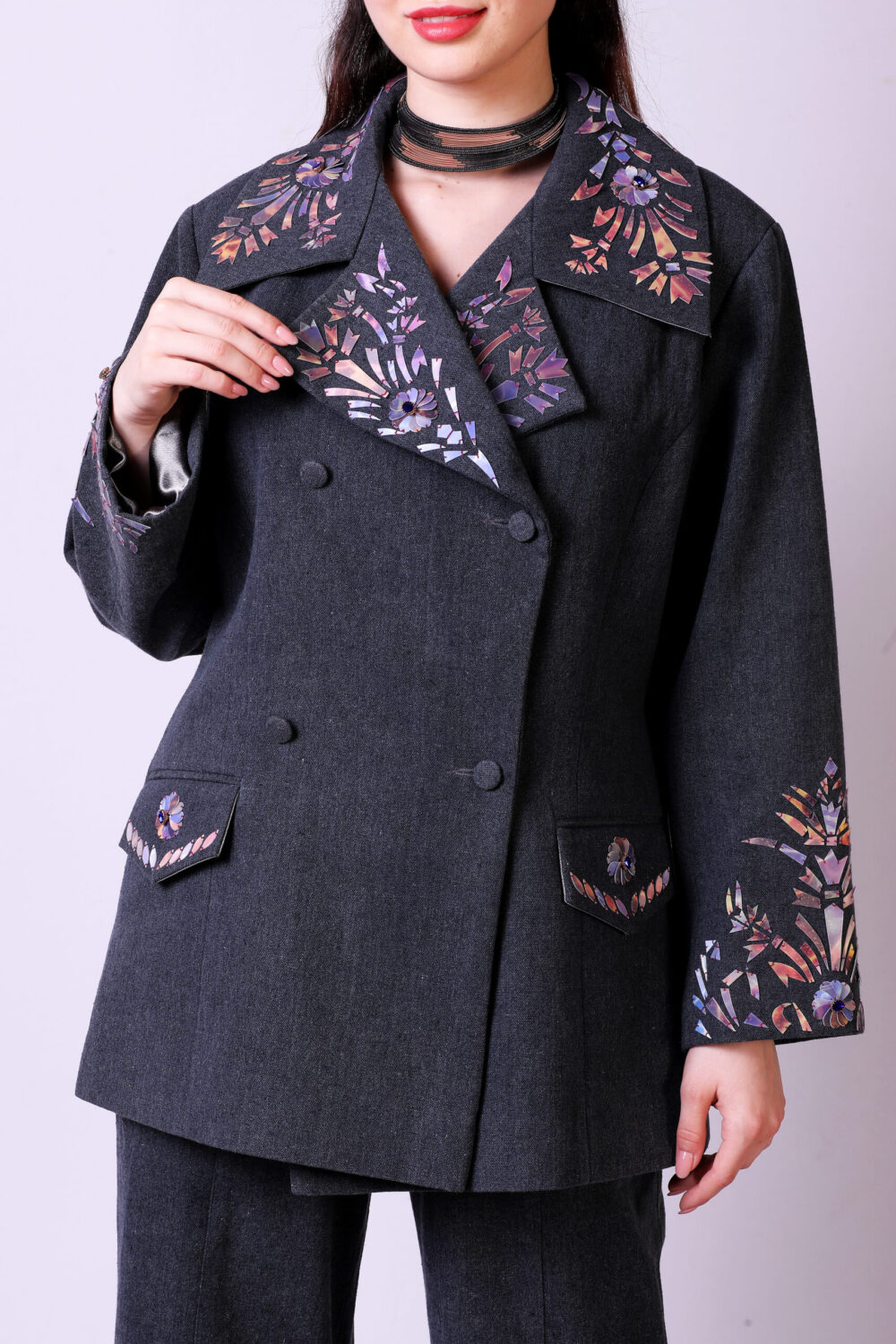 Cotton Canvas Lenticular Embroidered Jacket