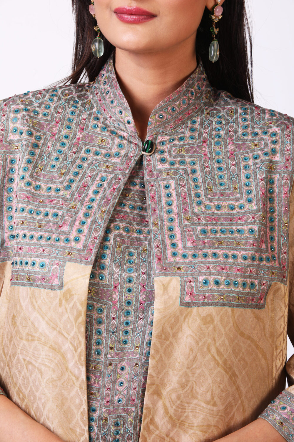 Cotton Satin Jacquard Banjara Print Jacket