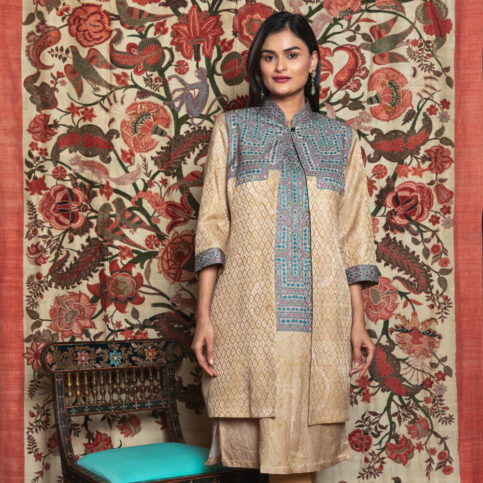 Cotton Satin Jacquard Banjara Print Jacket and tunic
