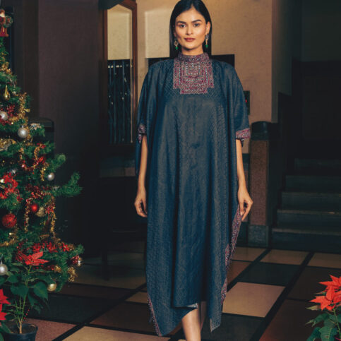 Cotton Satin Jacquard Banjara Print Kaftan