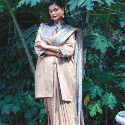 Cotton Satin Jacquard Banjara Print Saree