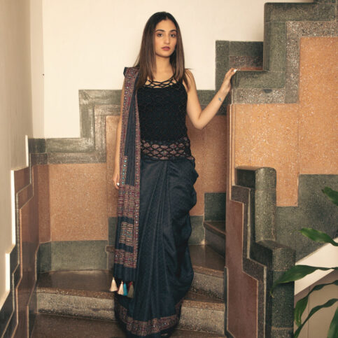 Cotton Satin Jacquard Banjara Print Saree