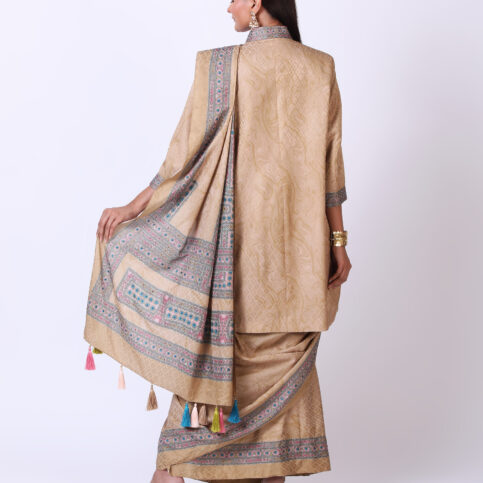 Cotton Satin Jacquard Banjara Print Saree