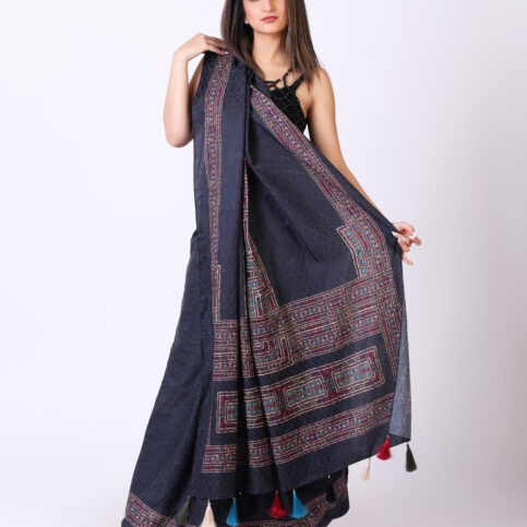 Cotton Satin Jacquard Banjara Print Saree