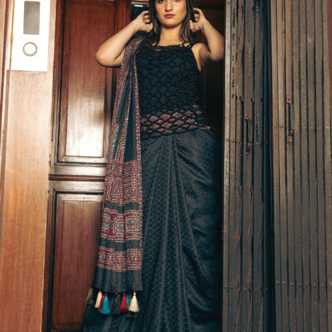 Cotton Satin Jacquard Banjara Print Saree