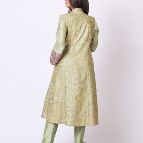 Gold Gilded Embroidered Silk Sleeveless Achkan Jacket