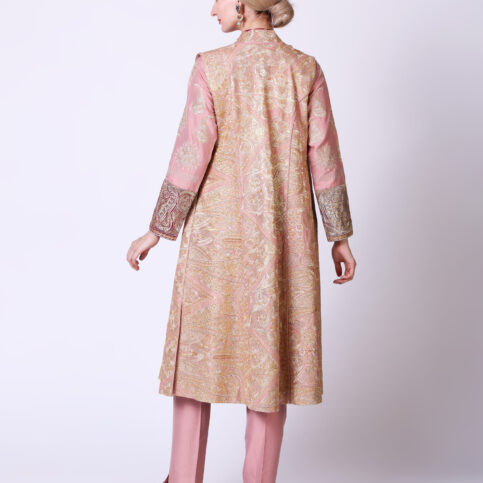 Gold Gilded Embroidered Silk Sleeveless Achkan Jacket