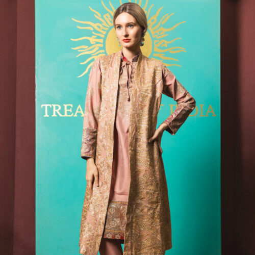 Gold Gilded Embroidered Silk Sleeveless Achkan Jacket, kurta and pant