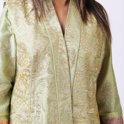 Gold Gilded Embroidered Silk Sleeveless Achkan Jacket