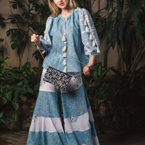 Hand Block Printed Cotton Voile Blouse and swivel sharara