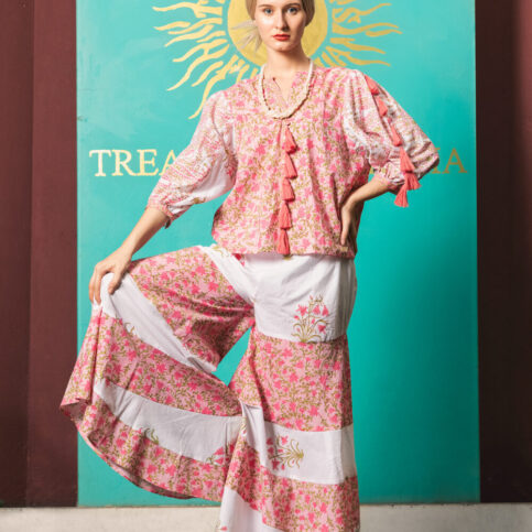 Hand Block Printed Cotton Voile Blouse and swivel sharara