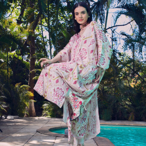 Ikat Printed Crossover Kaftan