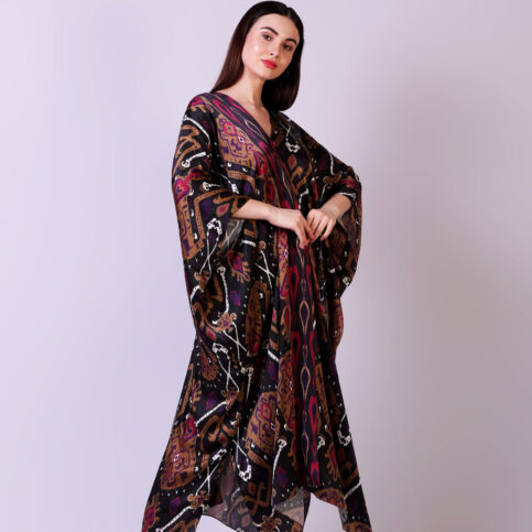 Ikat Printed Crossover Kaftan
