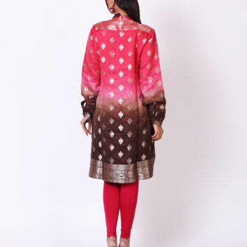 Ombre Dyed Gilded Gold Booty Handwoven Silk Kurta