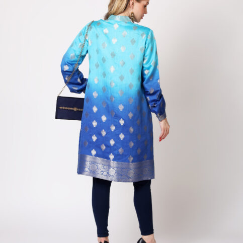 Ombre Dyed Gilded Gold Booty Handwoven Silk Kurta