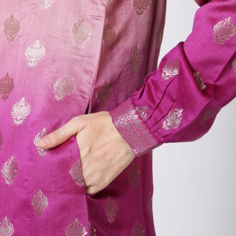 Ombre Dyed Gilded Gold Booty Handwoven Silk Kurta