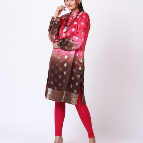 Ombre Dyed Gilded Gold Booty Handwoven Silk Kurta