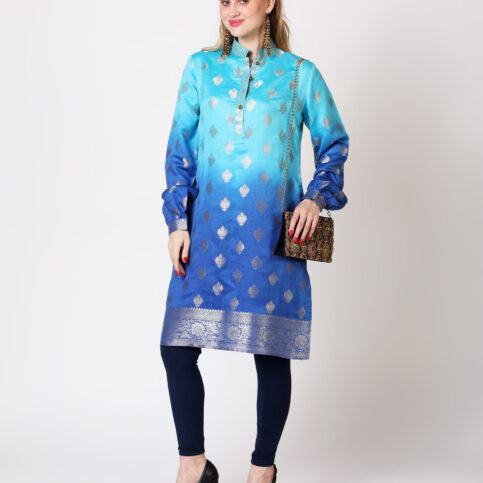 Ombre Dyed Gilded Gold Booty Handwoven Silk Kurta