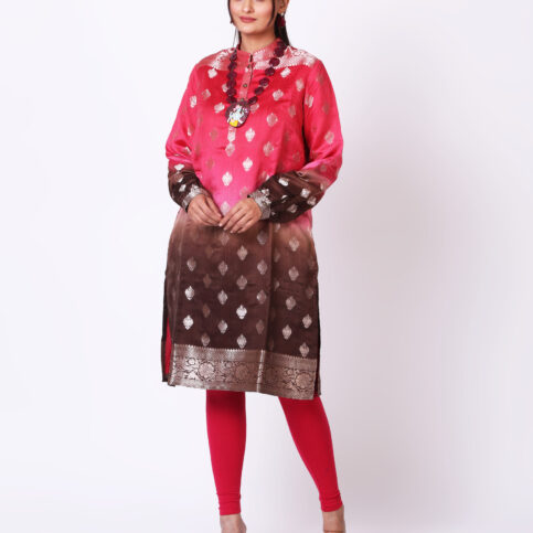 Ombre Dyed Gilded Gold Booty Handwoven Silk Kurta