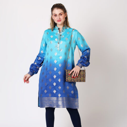 Ombre Dyed Gilded Gold Booty Handwoven Silk Kurta