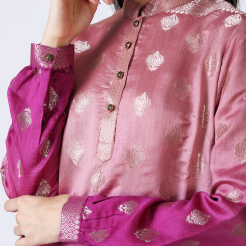 Ombre Dyed Gilded Gold Booty Handwoven Silk Kurta