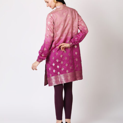 Ombre Dyed Gilded Gold Booty Handwoven Silk Kurta