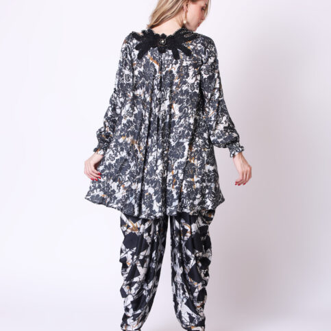 Orchid Printed Raglan Sleeve Crochetta Lace Insert Tunic