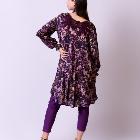 Orchid Printed Raglan Sleeve Crochetta Lace Insert Tunic