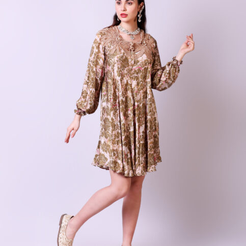 Orchid Printed Raglan Sleeve Crochetta Lace Insert Tunic