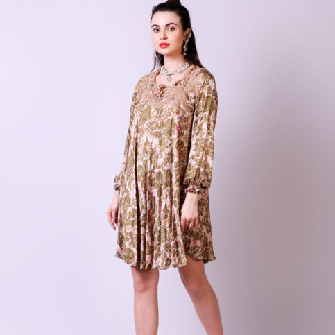 Orchid Printed Raglan Sleeve Crochetta Lace Insert Tunic