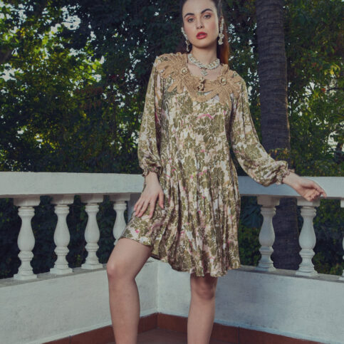 Orchid Printed Raglan Sleeve Crochetta Lace Insert Tunic