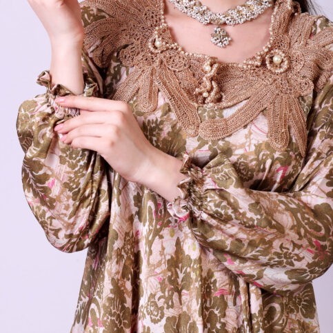 Orchid Printed Raglan Sleeve Crochetta Lace Insert Tunic