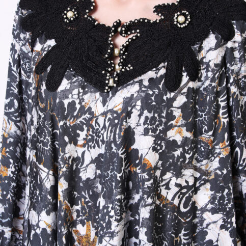 Orchid Printed Raglan Sleeve Crochetta Lace Insert Tunic