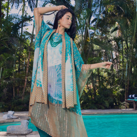 Peacock Lurex Silk Kaftan