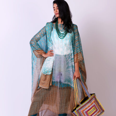 Peacock Lurex Silk Kaftan