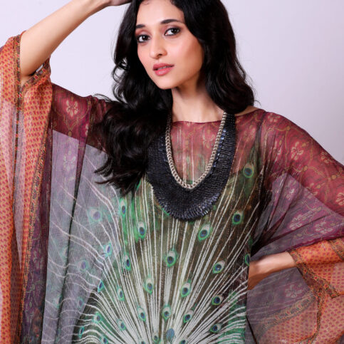 Peacock Lurex Silk Kaftan