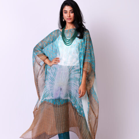 Peacock Lurex Silk Kaftan