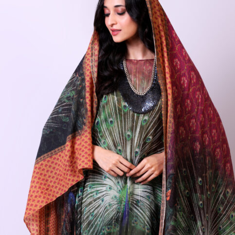 Peacock Lurex Silk Kaftan