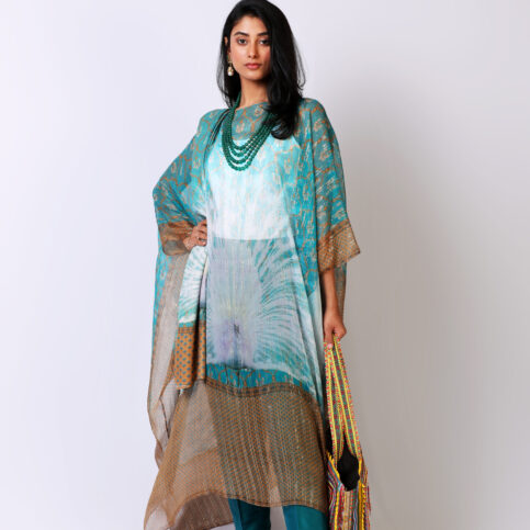 Peacock Lurex Silk Kaftan