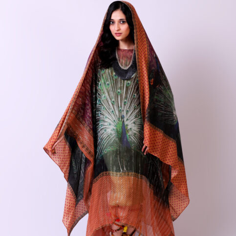 Peacock Lurex Silk Kaftan