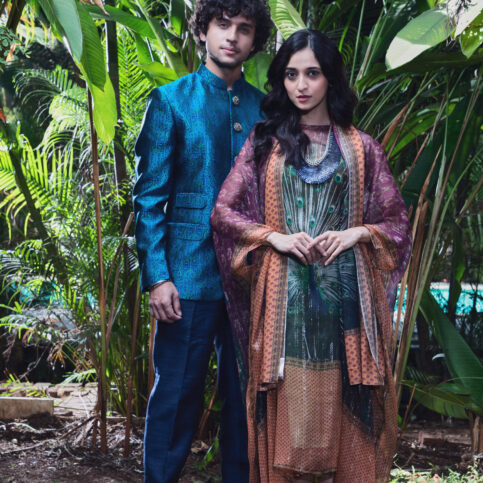 Peacock Lurex Silk Kaftan and mens